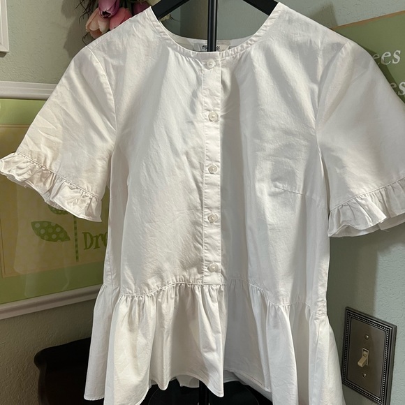 Madewell Tops - Madewell White Ruffle Short Sleeve Button-Front Blouse